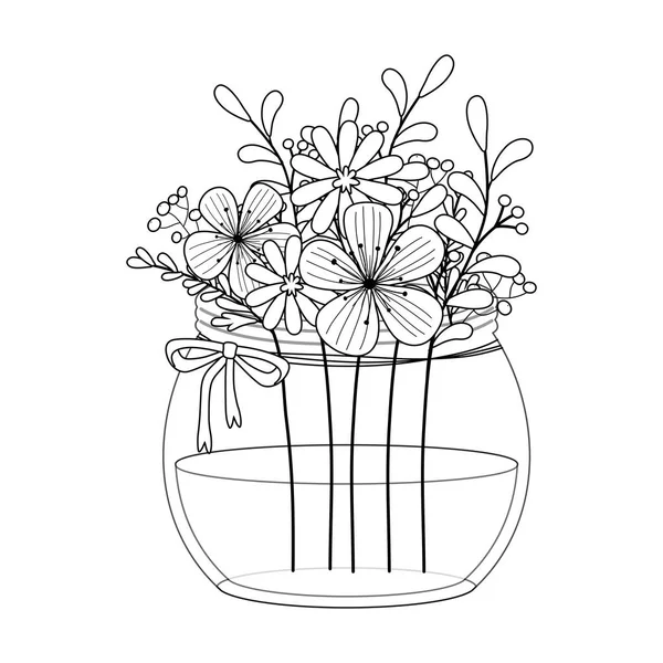 Flores e folhas dentro do projeto do vetor do vaso — Vetor de Stock