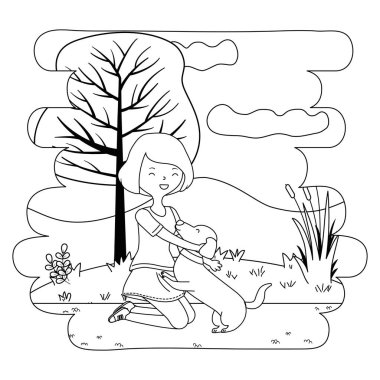 Köpek karikatür tasarımı ile kız