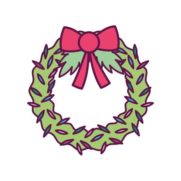Coroa fita folhagem decoração alegre natal ícone — Vetor de Stock