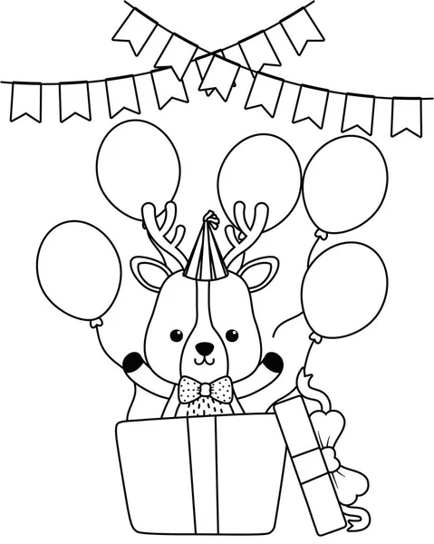 Dibujos animados de renos con diseño de icono de cumpleaños feliz — Archivo Imágenes Vectoriales