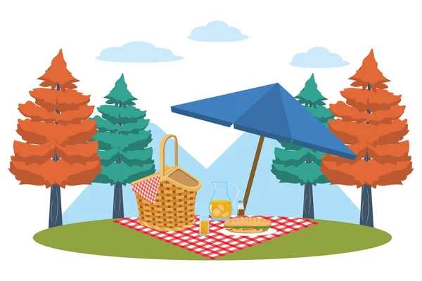 Picknickkorb im Walddesign — Stockvektor