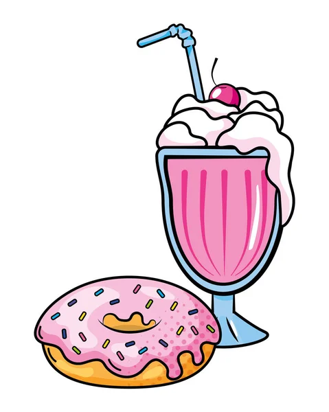 Donuts e milk shake ilustração vetorial —  Vetores de Stock