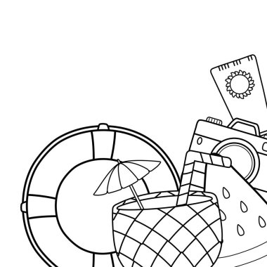 Yaz zamanı ve seyahat çizgi filmi siyah beyaz