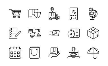 ticari servis lojistik dağıtım simgeleri kalın çizgi