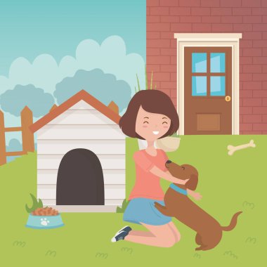 Köpek karikatür tasarımı ile kız