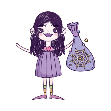 happy halloween celebration girl with cloth bag