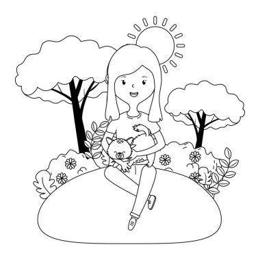 Kedi karikatür tasarımı ile kız