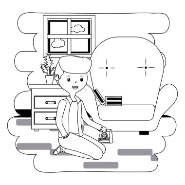 Köpek maması tasarımı ile genç çocuk karikatür