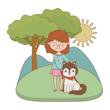 Köpek karikatür tasarımı ile kız