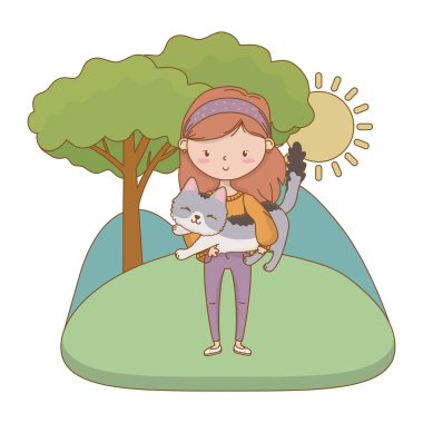 Kedi karikatür tasarımı ile kız