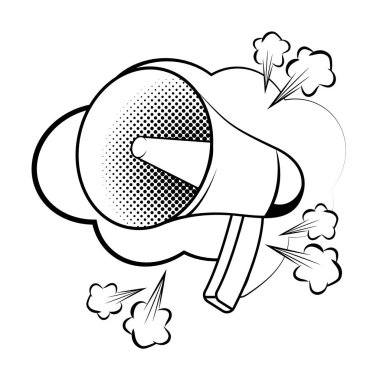 Pop art bullhorn colorful cartoon in black and white