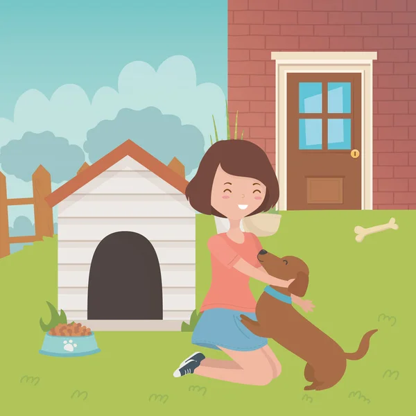 Mädchen mit Hund Cartoon-Design — Stockvektor