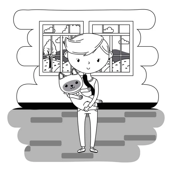 Chlapec s kočičí karikatura — Stockový vektor