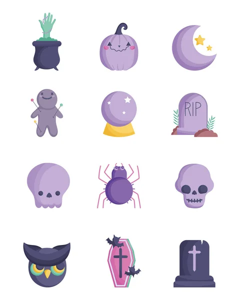 Set van truc of trakteer gelukkig Halloween — Stockvector