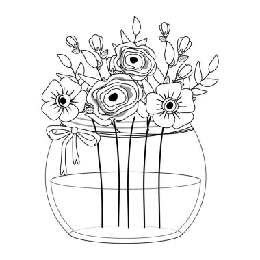 Vazo vektör tasarımı içinde çiçekler ve yapraklar