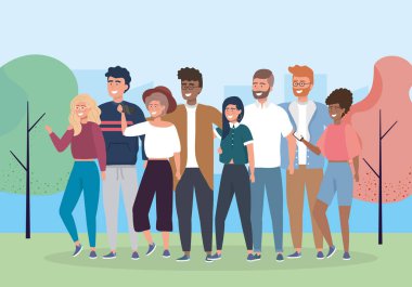 Akıllı telefon özçekimi ve günlük kıyafetleri olan kızlar ve erkekler.