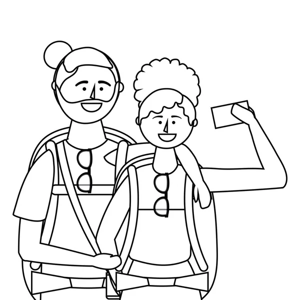 Τουρίστας αγόρι και κορίτσι με το σχεδιασμό τσάντα — Διανυσματικό Αρχείο