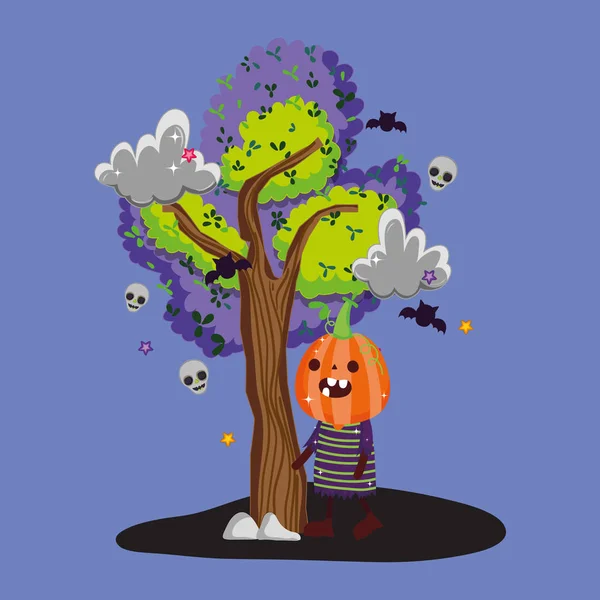 Kinder mit Kostüm-Halloween-Bild — Stockvektor
