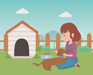 Köpek karikatür tasarımı ile kız