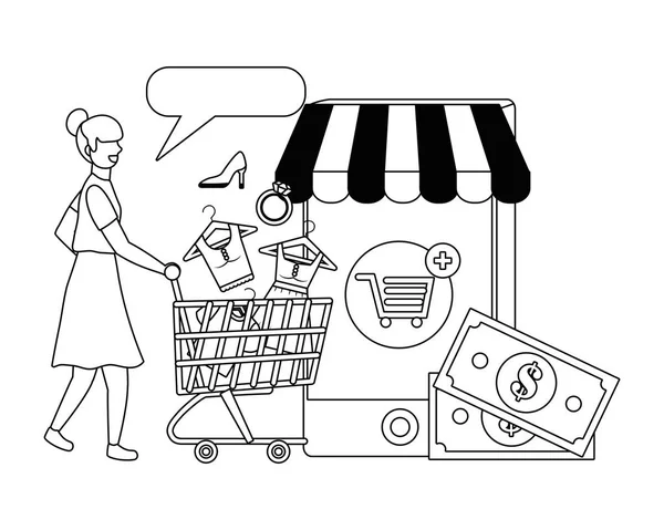 Mujer compras diseño vector ilustración — Vector de stock