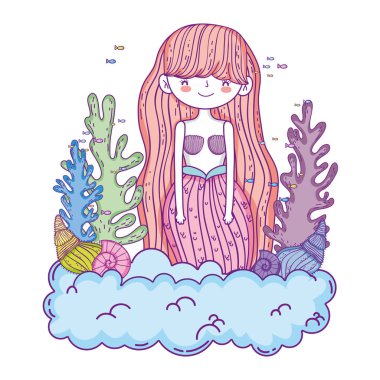 Deniz yosunu fairytale karakter ile güzel deniz kızı