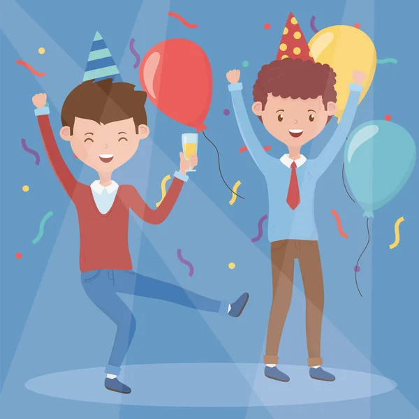 Two men happy drinking celebration party — Vector de stock