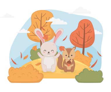 Sevimli hayvan güz mevsimi düz tasarım