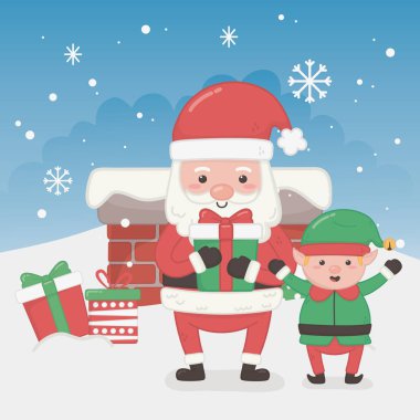 Noel Baba ve Elf 'le Mutlu Noeller kartı