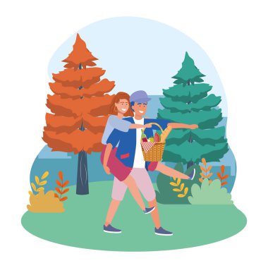 Çift kadın ve adam piknik tasarımı