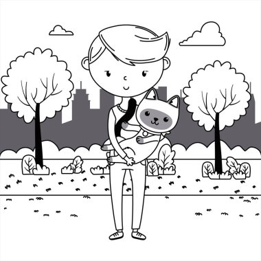 Kedi karikatür tasarımı ile çocuk