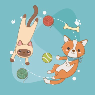 cute little dog and cat mascots with set toys