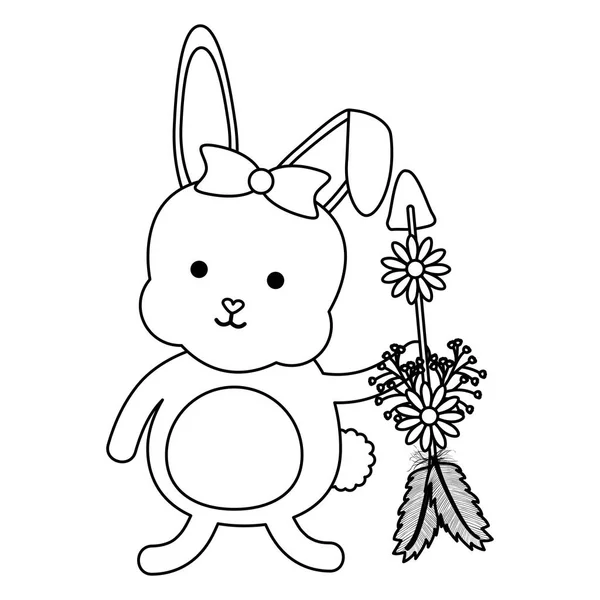 Pequeno coelho bonito com flores e flechas — Vetor de Stock