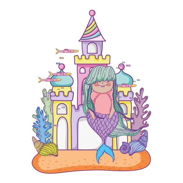 Belle sirène avec scène de château — Image vectorielle