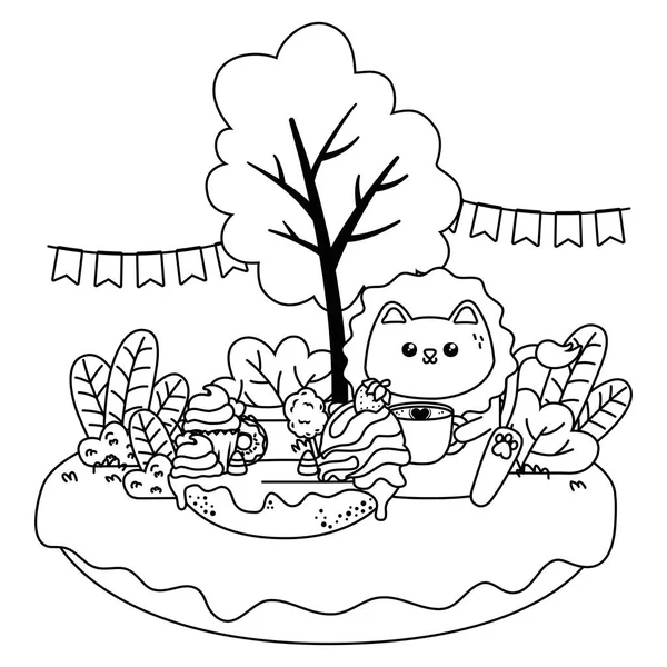 幸せな誕生日ケーキデザインのかわいいライオン — ストックベクタ