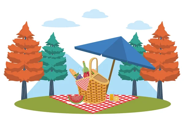 Cesta de picnic en diseño forestal — Archivo Imágenes Vectoriales