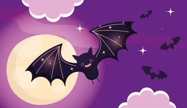 Flying bats trick or treat happy halloween — 图库矢量图片