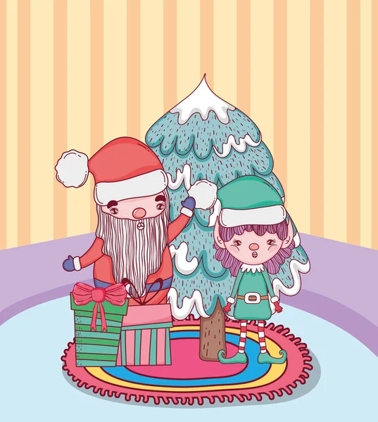 Weihnachtsmann mit Helfer im Haus — Stockvektor