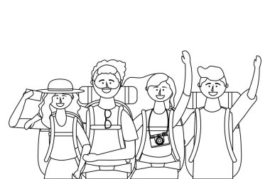 Çanta tasarımı ile turist erkek ve kızlar