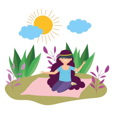 Kadın karikatür sahip piknik tasarım