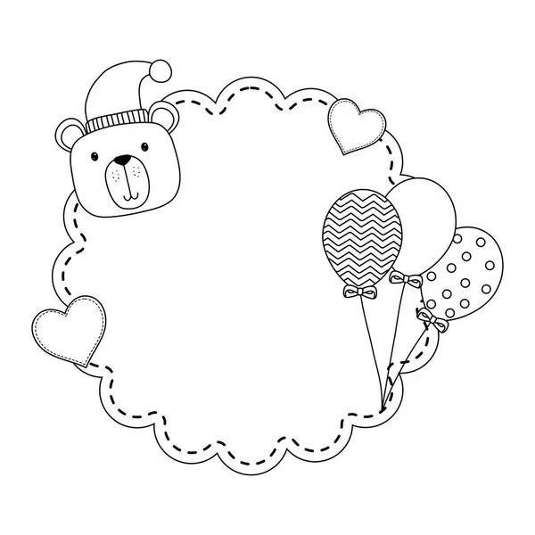 Ours en peluche dessin animé avec des ballons design — Image vectorielle