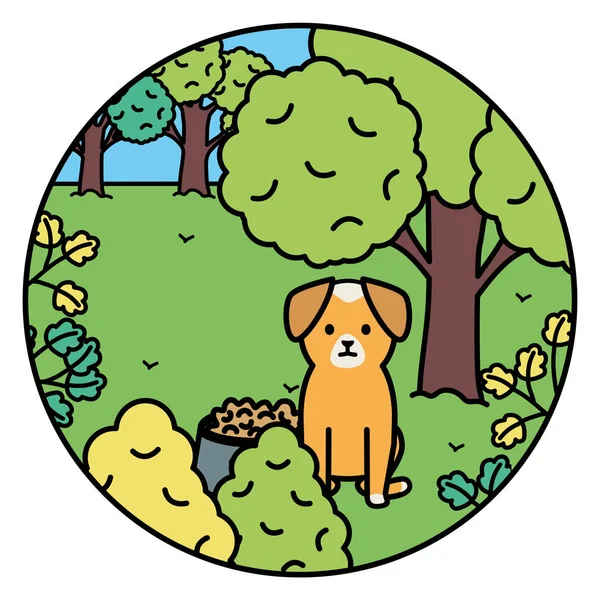 Kleine hond schattig mascotte in het landschap — Stockvector