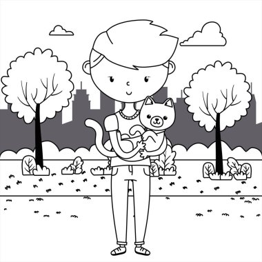 Kedi karikatür tasarımı ile çocuk