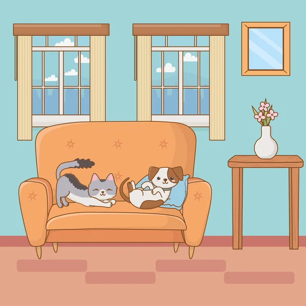 Illustrateur vectoriel dessin animé chat et chien — Image vectorielle