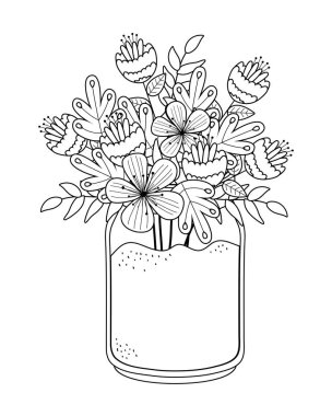 Vazo vektör tasarımı içinde çiçekler ve yapraklar