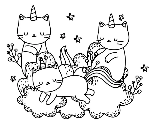 Unicorn cats cartoons vector design - Stok Vektor