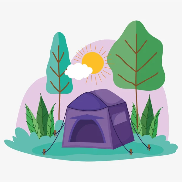 Tent camping picnic in the park landscape — Stock Vector