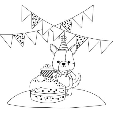 Mutlu Doğum günü simgesi tasarımı ile köpek karikatür