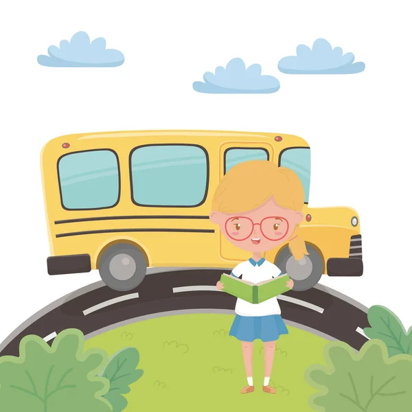 학교 버스와 여자 디자인 — 스톡 벡터