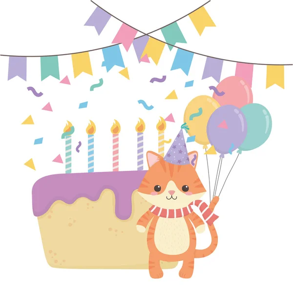 Desenhos animados de animais com design de ícone Feliz Aniversário —  Vetores de Stock