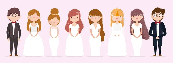 Novias caseras y novias con trajes elegantes. — Archivo Imágenes Vectoriales